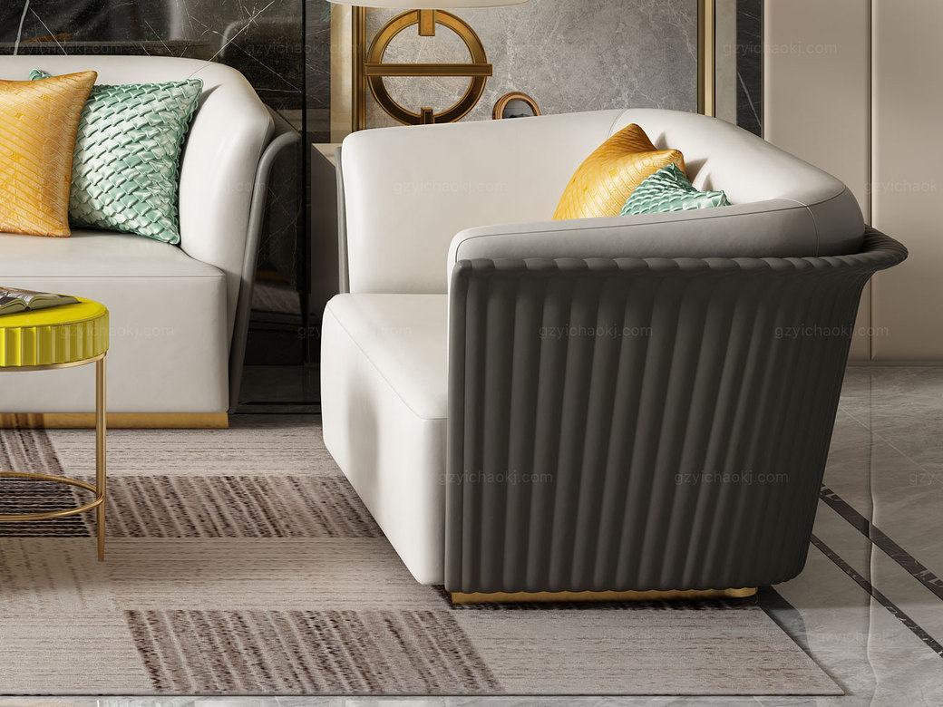 梵克美家 轻奢风格 环保超纤皮 高密度海绵 单人沙发(抱枕随机发货)