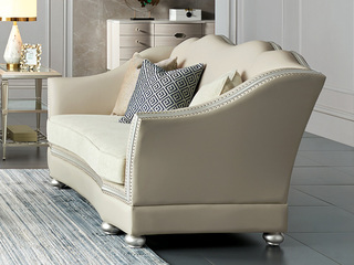 美式 欧洲进口榉木框架 真皮+布艺 舒适软靠 二人位沙发(靠背为真皮，坐垫为布艺)