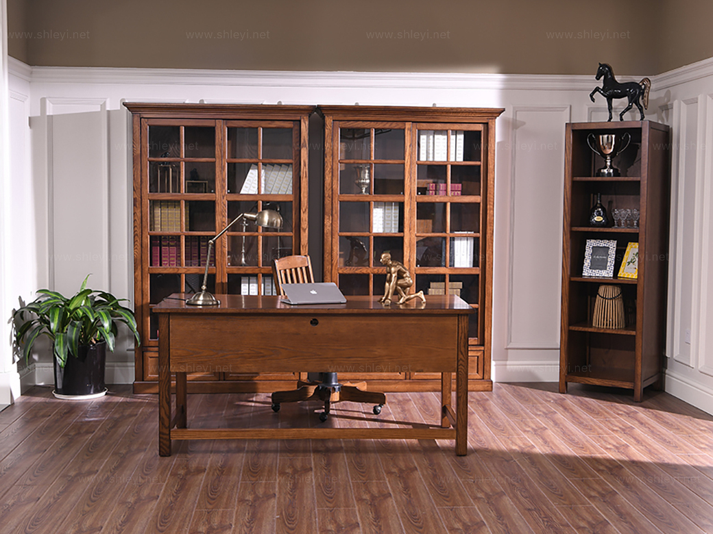 丹饰林 北美进口红橡 嘉宝莉环保漆 简美风格 戴恩玻璃门书柜