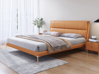  轻奢风格 优质皮艺 舒适软靠 暮光橙 1.8*2.0米床（搭配10公分钢木排骨架）