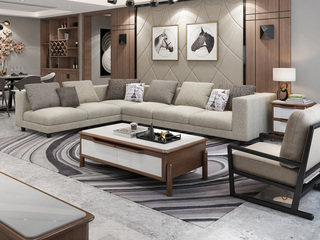  实木框架 现代简约大气客厅布艺组合沙发 透气涤棉布料 全拆洗 沙发组合（1+2+右转角）