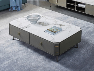  国际知名品牌 现代简约畅销百搭 百达翡丽亮光岩板台面 枪黑五金脚1.3米茶几（此产品有短途物流费）