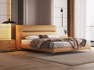  现代简约 舒适柔软科技布+实木框架 暮光橙 1.5*2.0米卧室软床（搭配10公分松木排骨架）
