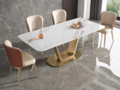慕梵希 轻奢风格 防刮耐磨 亮光岩板+不锈钢底架 1.8米餐桌