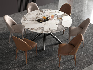  极简风格 防刮耐磨 潘多拉岩板+碳素钢底架高亮光珍珠黑 圆台 1.35米餐桌（不含转盘）