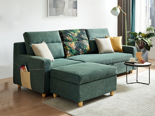   现代简约沙发床 可拆洗棉麻布艺+实木框架+高密度海绵 客厅布艺   3+右贵妃转角沙发（抱枕花色随机发货）