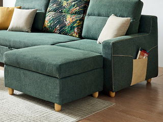   现代简约沙发床 可拆洗棉麻布艺+实木框架+高密度海绵 客厅布艺储物功能 脚踏