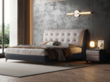 歌迪 现代简约 优质皮艺+实木框架 浅灰色+深灰色 1.8*2.0米床（搭配10公分松木排骨架）