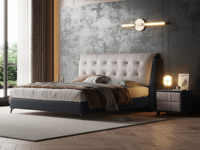 歌迪 现代简约 优质皮艺+实木框架 浅灰色+深灰色 1.8*2.0米床（搭配10公分松木排骨架）