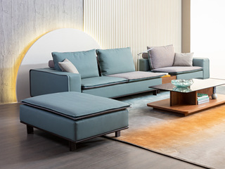  极简风格 超纤皮+棉麻+实木框架+乳胶坐垫 四人位沙发（不含副柜）