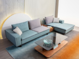 iLoven 意乐威 极简风格 超纤皮+棉麻+实木框架+乳胶坐垫 带无线充电USB台灯功能 转角沙发 3+左贵妃+副柜