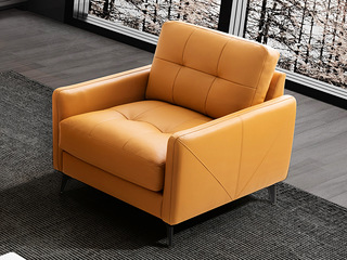  现代简约 头层黄牛皮+海绵+公仔棉+实木框架 单人位沙发
