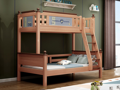  简美风格 金丝檀木+松木床板条 环保健康 儿童床 1.5*1.9米子母床