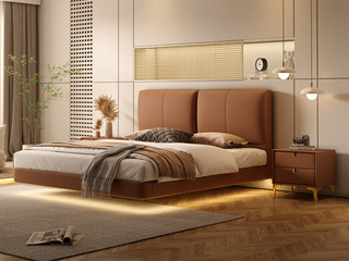  现代简约 舒适柔软科技布+实木框架+人体感应灯（建议床下预留电源插座） 暮光橙 1.8*2.0米 悬浮床（搭配10公分松木排骨架）