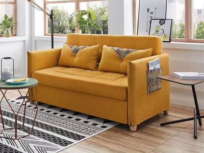   现代简约沙发床 可拆洗棉麻布艺+金属框架+高密度海绵 客厅布艺   双人位沙发（腰枕花色随机发货）