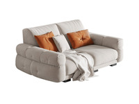 卡琪朵 现代简约 奶油风 透气防水 超柔磨砂布 厚实饱满45D高密度Q弹海绵 实木框架 米白色 双人位沙发（配两个抱枕 颜色随机发货）