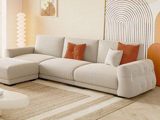 现代简约 奶油风 超柔磨砂布+45D高密度Q弹海绵+实木框架 米白色 四人位直排沙发