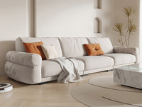 iLoven 意乐威 现代简约 奶油风 超柔磨砂布+高回弹海绵+实木框架 米白色 五人位直排沙发