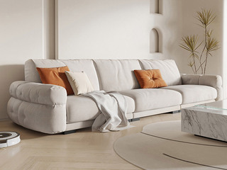  现代简约 奶油风 超柔磨砂布+45D高密度Q弹海绵+实木框架 米白色 五人位直排沙发