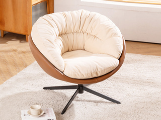  现代简约 蛋壳休闲旋转沙发椅 磨砂绒布 细腻耐磨不易起皱 奶白色 休闲椅