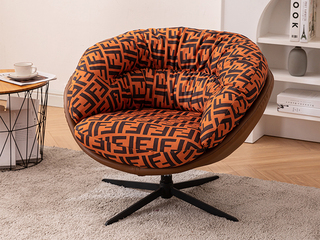  现代简约 蛋壳休闲旋转沙发椅 磨砂绒布 细腻耐磨不易起皱 土豪金 休闲椅