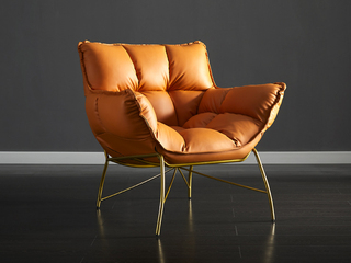  轻奢风格 面包椅 亲肤细腻 坐感舒适 科技布+公仔棉+高回弹海绵 橙色 休闲椅