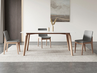  北欧风格 优质皮艺座包 坚固白蜡木架 灰色餐椅
