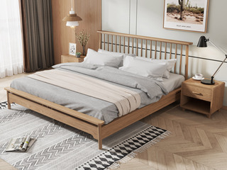  北欧风格 北美进口白蜡木 火星岩 卧室床 1.8*2.0米（搭配松木折叠床板）