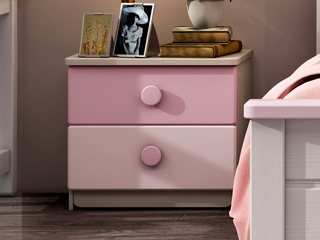  简美风格 橡胶木 奶昔色+粉色 儿童床头柜