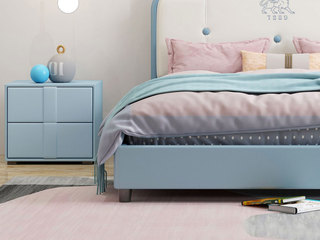  简美风格 超纤皮 蓝色 儿童床头柜