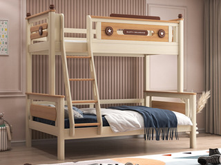  简美风格 北美红橡木+松木床板条 环保健康 儿童床 典雅白 1.2*1.9米子母床