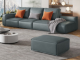 歌迪 极简风格 豆腐块沙发 优质亲肤皮艺 柔软透气光滑耐磨 轻柔羽绒舒缓释压 高弹舒适支撑 经典方正饱满造型 蓝色 脚踏+3.5米右扶手组合沙发