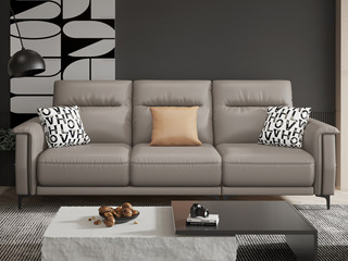  极简风格 超柔科技布+实木框架+高密度海绵+五金脚 灰色 三人位沙发