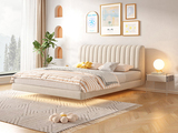 卡琪朵 现代简约 奶油风 猫抓布+高密度海绵+实木框架+LED灯带 米白色 1.8*2.0米悬浮床（搭配10公分松木排骨架）