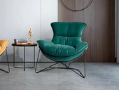 简素 现代简约 麂皮绒+羽绒棉+铁艺黑砂底架 绿色 休闲椅