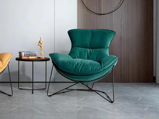  现代简约 麂皮绒+羽绒棉+铁艺黑砂底架 绿色 休闲椅