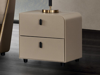  极简风格 优质PU皮+实木抽屉 时尚大气 双抽储物 面右 床头柜