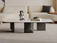 米勒 极简风格 不锈钢灰色拉丝封釉+亮光雪山石岩板面 长方形茶几