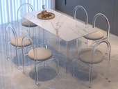 米勒 网红“悬浮桌”奶油风 哑光雪山石岩板+亚克力脚架 1.6米餐桌