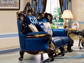 温莎公爵 欧式新古典黑檀系列 真皮+高回弹海绵+进口榉木 蓝色 双人位沙发（抱枕花色随机发货）