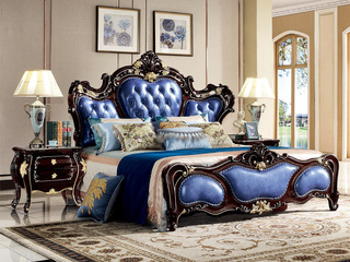  欧式新古典黑檀系列 真皮+高回弹海绵+进口榉木 紫色 卧室床 2.0*2.2米
