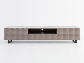  极简风格 流金白哑光岩板台面 实木抽屉 神秘玛雅灰烤漆地柜 1.95米 电视柜