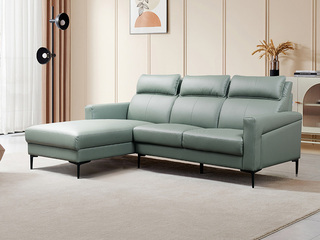  极简风格 科莫系列 进口头层牛皮+高密回弹海绵+俄罗斯落叶松木框架+金属脚  独立双层靠头 呵护头颈 鸦青色 转角沙发 3+右贵妃（此产品有短途物流费）