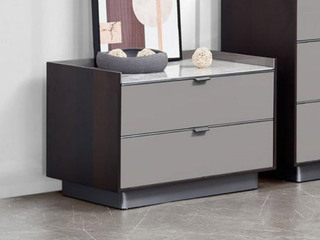  极简风格 哑光岩板+烟熏色+高光灰色+不锈钢架 二斗柜