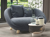 歌迪 北欧风格 沙发椅 棉麻布+实木弯板+高密度海绵+白蜡木脚 蓝色 休闲椅