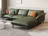 诺美帝斯 极简风格 透气舒适 柔韧细腻 仿真皮 高密度Q弹海绵 进口俄罗斯松木框架 墨绿色 转角沙发 3+左贵妃
