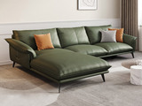 诺美帝斯 极简风格 高定头层黄牛皮 真皮沙发 耐磨抗撕拉 高密度Q弹海绵 进口俄罗斯松木框架 墨绿色 转角沙发 3+右贵妃