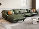 诺美帝斯 极简风格 高定头层黄牛皮 真皮沙发 耐磨抗撕拉 高密度Q弹海绵 进口俄罗斯松木框架 墨绿色 转角沙发 1+3+右贵妃