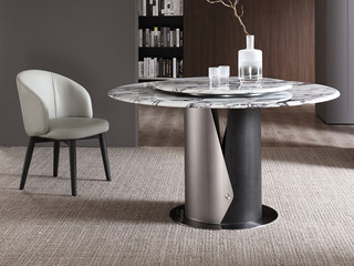  极简风格 大理石+不锈钢+拉丝工艺 1.35米 餐桌（含转盘）