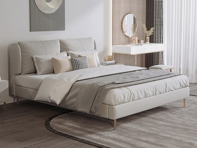 轻奢风格 磨砂布+羽绒+公仔棉+实木框架+碳素钢五金脚 1.8米卧室软床（搭配10公分钢木排骨架）